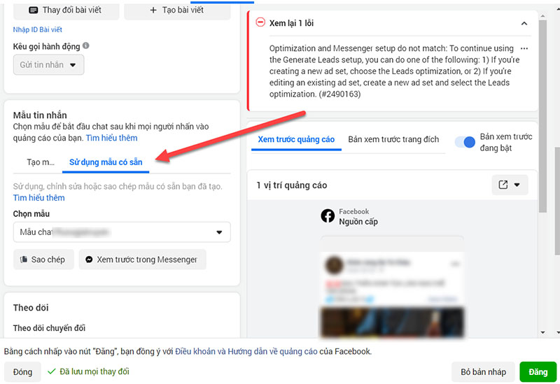 lỗi chạy quảng cáo facebook