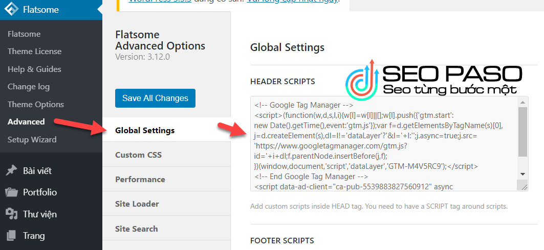 cài đặt tag manager themes flatsome